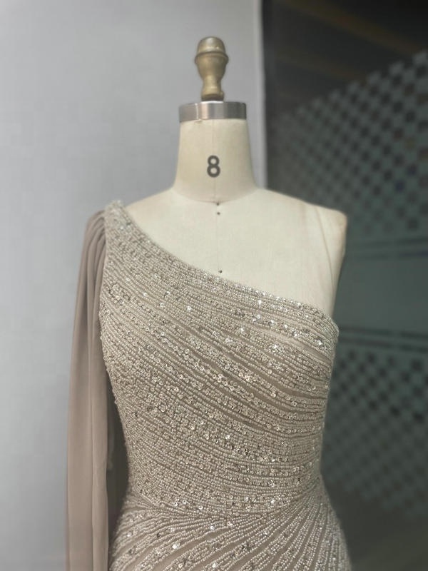 Luxury High Split Wedding Party Guest Evening Gowns 2023 One-shoulder Sleeveless Beading Mermaid Wholesale  Women Prom Dresses