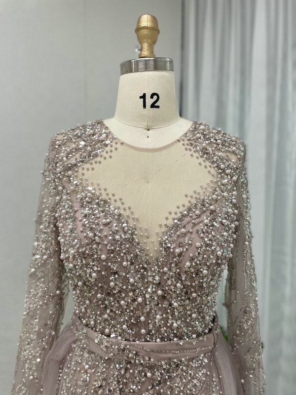 2023 New Arrival Luxury Beaded Sequined Long Sleeves Handmade Dubai Evening Pary Dress Muslim Arabic Women Musilmah Gown Prom