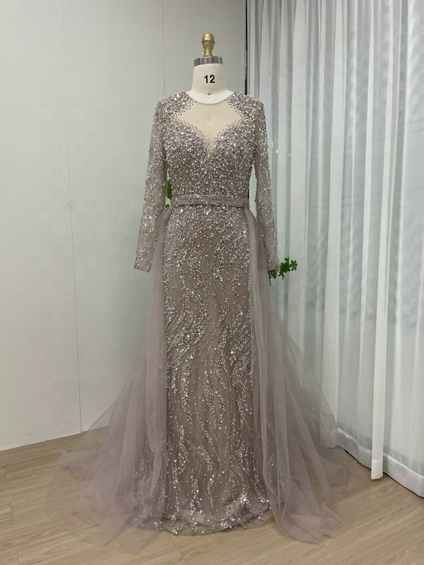 2023 New Arrival Luxury Beaded Sequined Long Sleeves Handmade Dubai Evening Pary Dress Muslim Arabic Women Musilmah Gown Prom