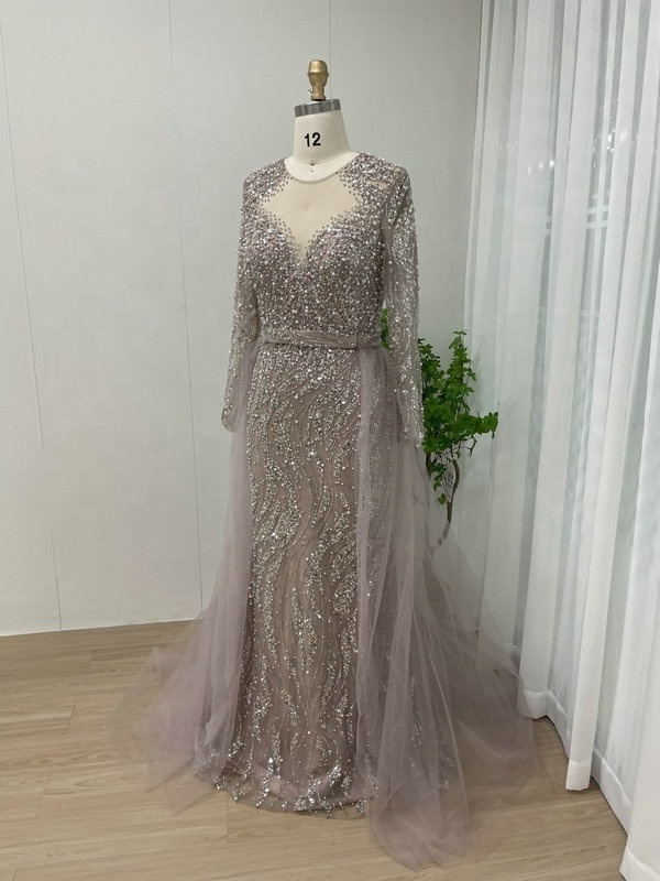 2023 New Arrival Luxury Beaded Sequined Long Sleeves Handmade Dubai Evening Pary Dress Muslim Arabic Women Musilmah Gown Prom