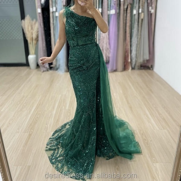 Elegant Strapless High Split Luxury Wedding Party Guest Evening Gowns 2023 One-shoulder Feather Beading Mermaid Women Prom Dress