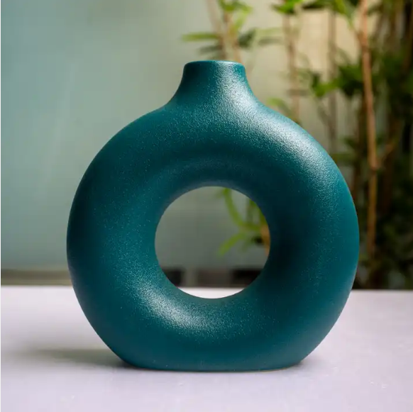 DESITA Factory Modern Ceramic Vase Nordic Decor Farmhouse Circular Blue Rustic round Ring Donut Wall Vase for Home Decor