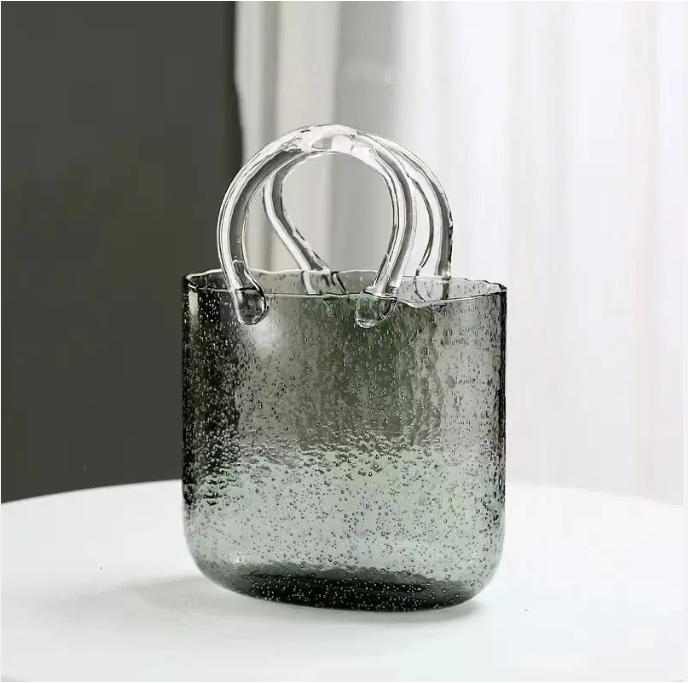 2024 Newest home Decoration Transparent Clear Shape Bag Bubble Glass Flower Vase Handbag Clear Flower for Table Decoration