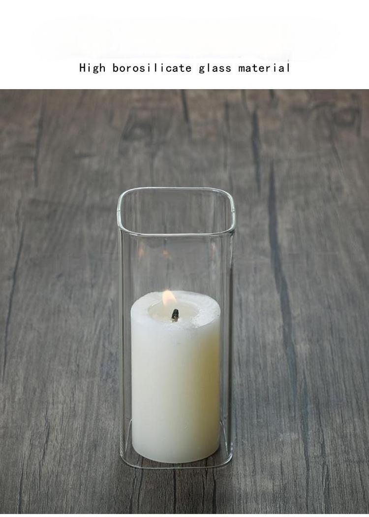 Hot selling Glass candle classic straight cylinder square two-pass windproof lamp shade  Candle Holder Vase