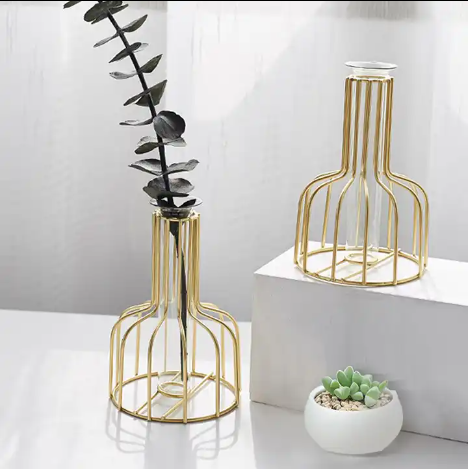 DESITA Factory Iron Line Flower Vase Hydroponic Plant Metal Plant Holder Nordic Styles Tabletop Home Decoration