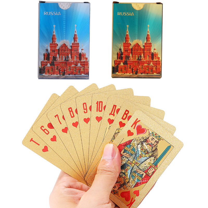 brown foil playing cards Russia Cathedral design plastic poker tour souvenir trading cards 36 CARDS