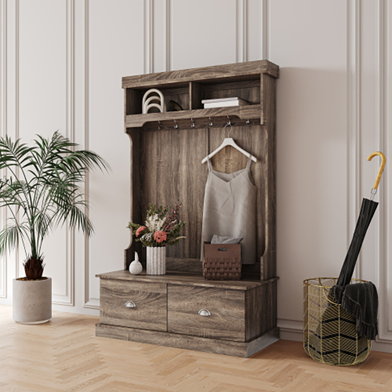 Customized Modular mdf hotel full luxury bedroom storage Open Wardrobe with two drawers wooden modern  armoire wardrobe