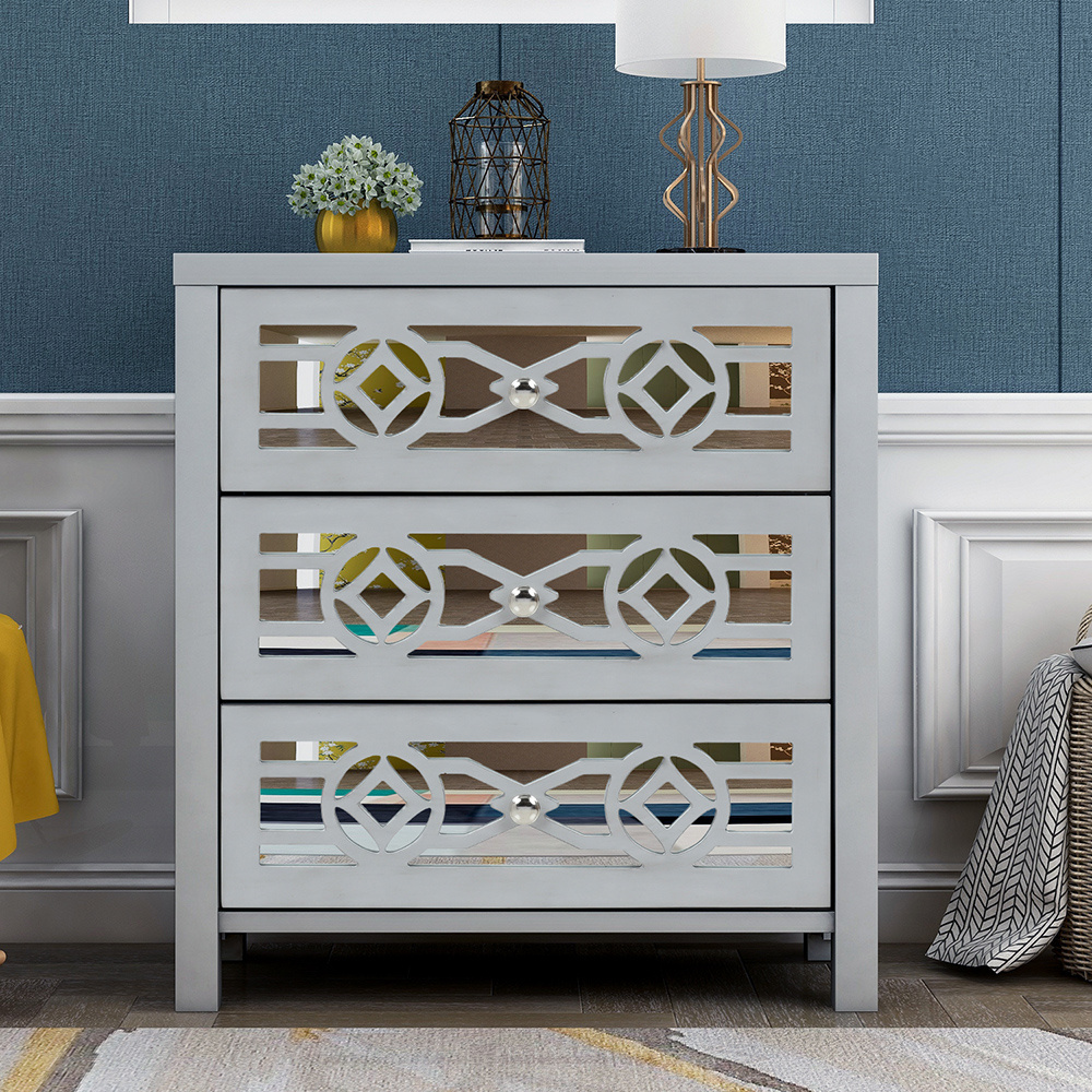 Entry Mudroom Furniture Multi-Mirror Pattern Design Drawer Storage Cabinet Shelf