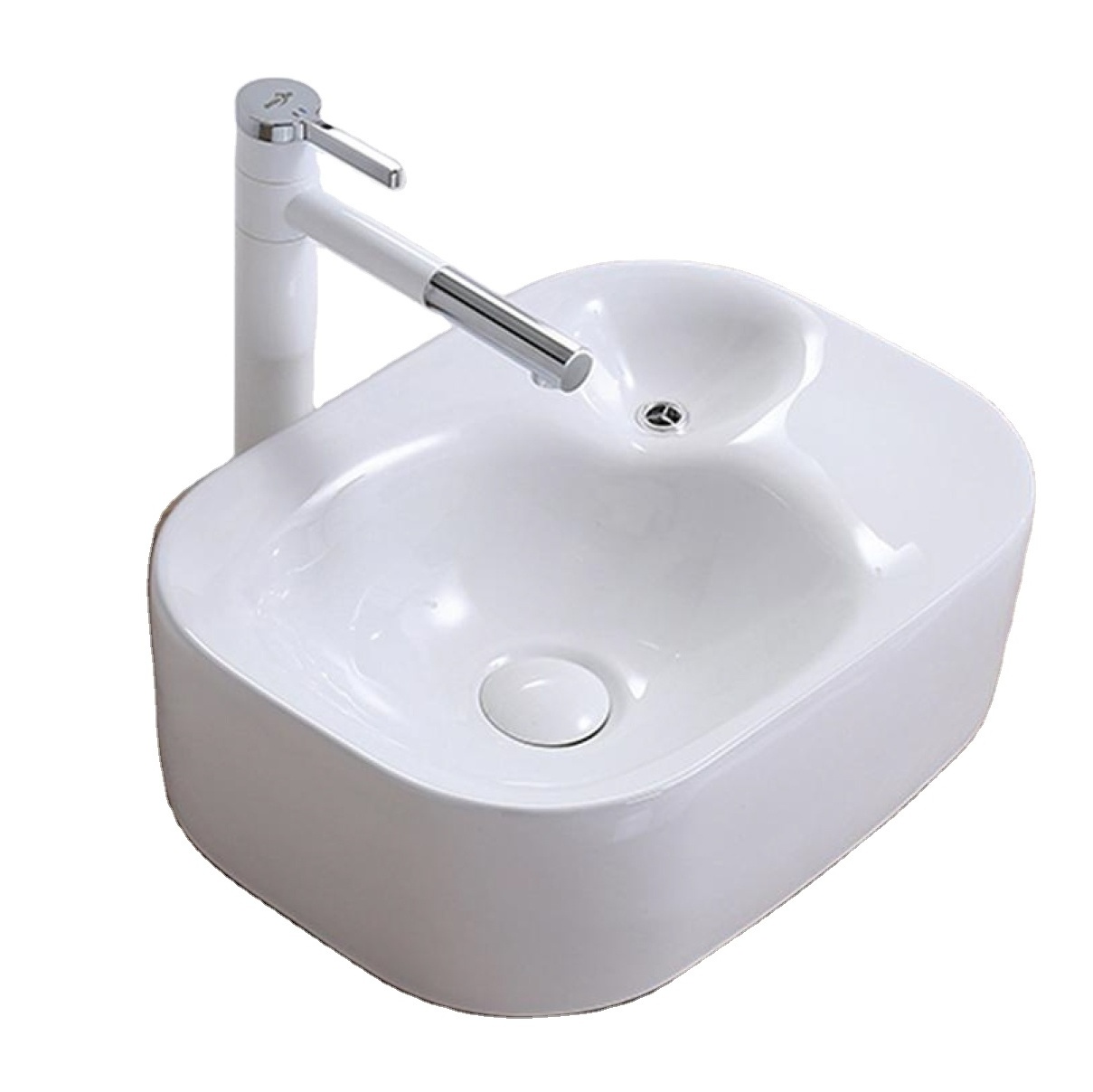 Elegant sanitary ware bathroom with durable white porcelain wash basin on the table