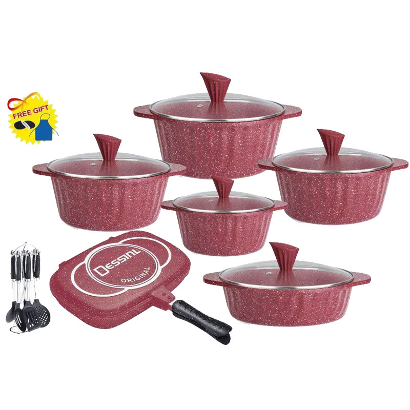 Dessini 21pcs cookware set Maifanite non-stick pan Aluminum Die-Casting Pan Pot Soup Kitchen