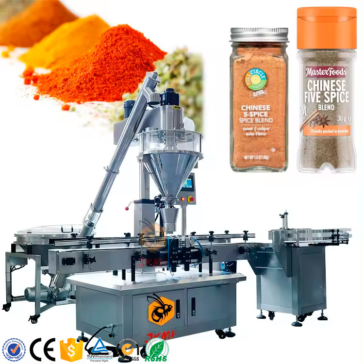 Full Automatic 10g To 1000g Spices Powder Bottle Filling Packing Machine Seasoning Pepper Chili Powder Jar Filling Machine