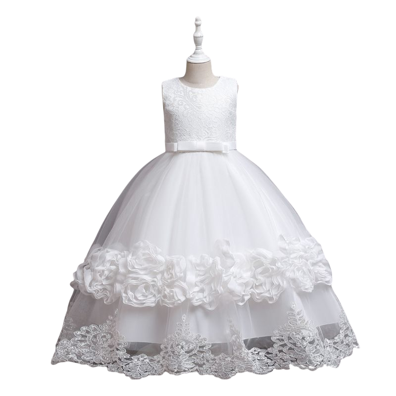 Summer ruffle bow flower dress kids children embroidered bridesmaid party formal dance performance dresses