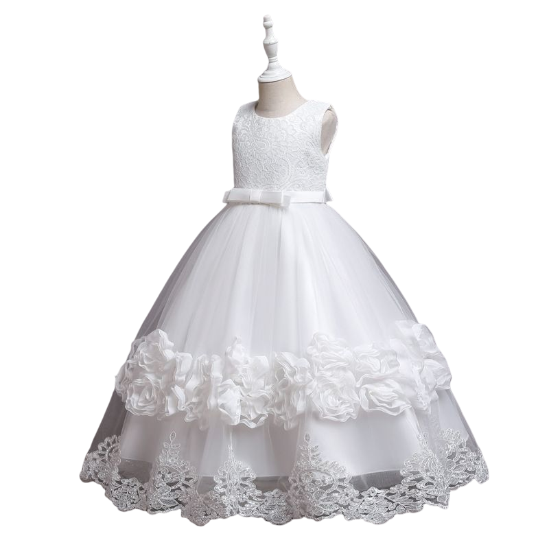 Summer ruffle bow flower dress kids children embroidered bridesmaid party formal dance performance dresses