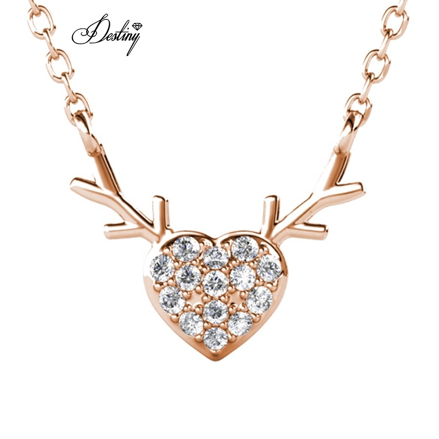 Destiny Jewellery Hot Selling Christmas Gift New Design Mini Heart-Shaped Deer Pendant Necklace with Sparkling Crystals