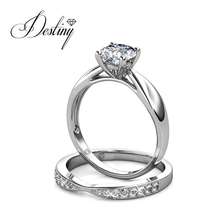 Sterling Silver 925 Premium Austrian Crystal Jewelry Fashion Ladies Rings Prestige Ring 18K Gold Plated Destiny Jewellery