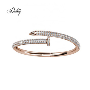 925 sterling silver 18K Gold Plated Famous Brands Designer Nail Women Bangle Bracelet With Finest Crystal Destiny Jewellery