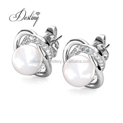 Sterling Silver 925 Premium Austrian Crystal Jewelry Fashionable Pearl Designs For Women Stub Earring Destiny Jewellery