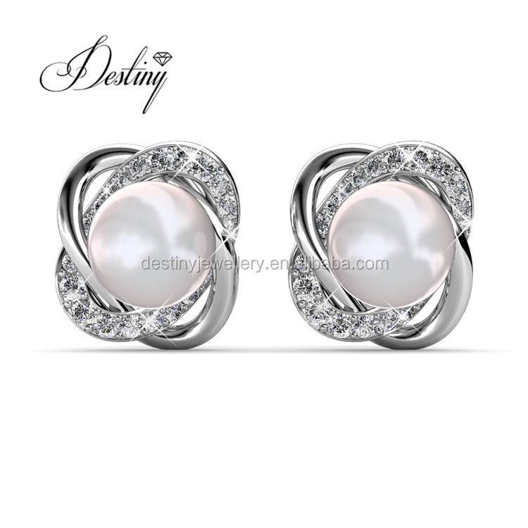 Sterling Silver 925 Premium Austrian Crystal Jewelry Fashionable Pearl Designs For Women Stub Earring Destiny Jewellery