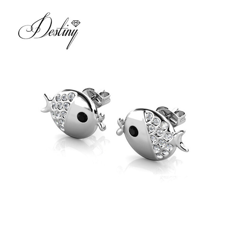 Destiny Jewellery 18K Gold Plated Cute jewelry Ocean Series Little Fugu Kiss fish earring with Premium Austrian Crystal