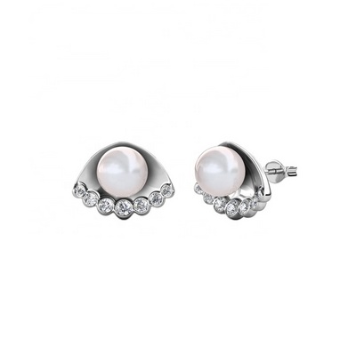 Sterling Silver 925 Premium Austrian Crystal Jewelry Latest Ocean Sea Shell Pearl Stud Earrings Destiny Jewellery