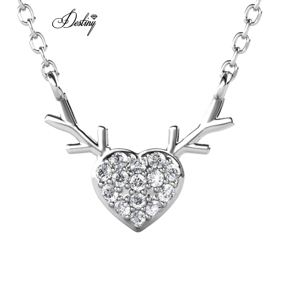 Destiny Jewellery Hot Selling Christmas Gift New Design Mini Heart-Shaped Deer Pendant Necklace with Sparkling Crystals