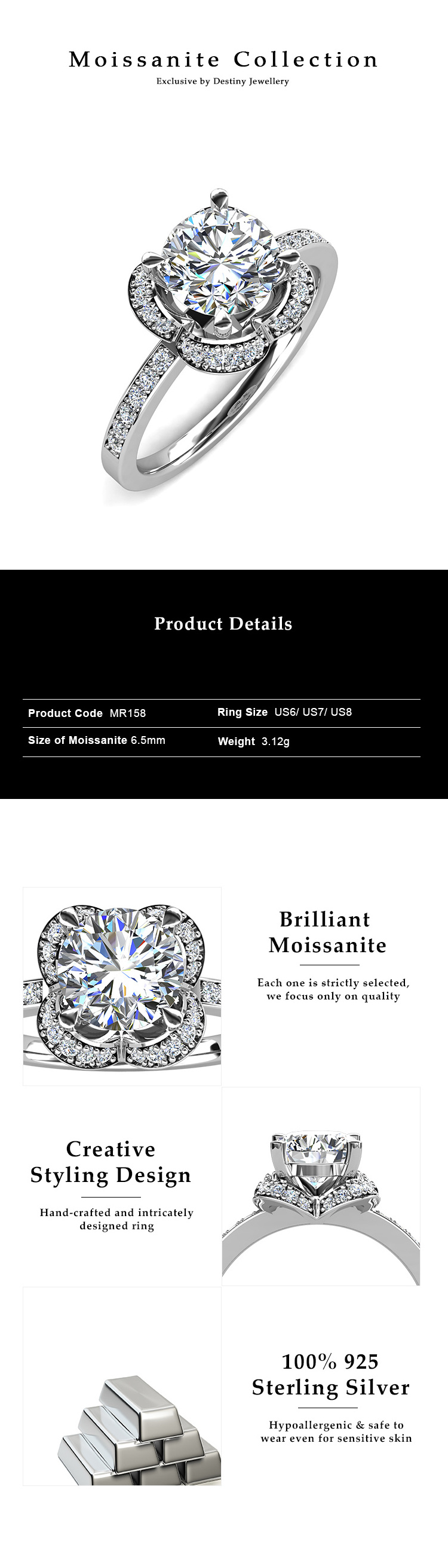 GRA Moissanite Fine Wedding Jewelry With Certificate S925 Sterling Silver Clover Moissanite Ring For Women Destiny Jewellery