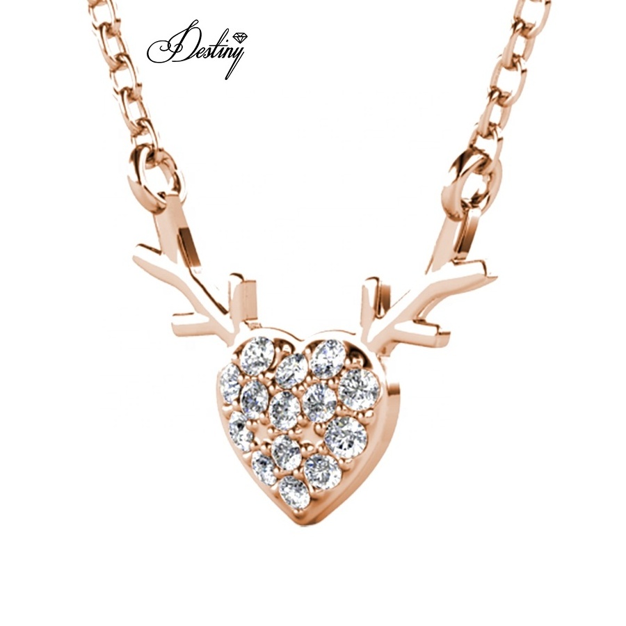 Destiny Jewellery Hot Selling Christmas Gift New Design Mini Heart-Shaped Deer Pendant Necklace with Sparkling Crystals