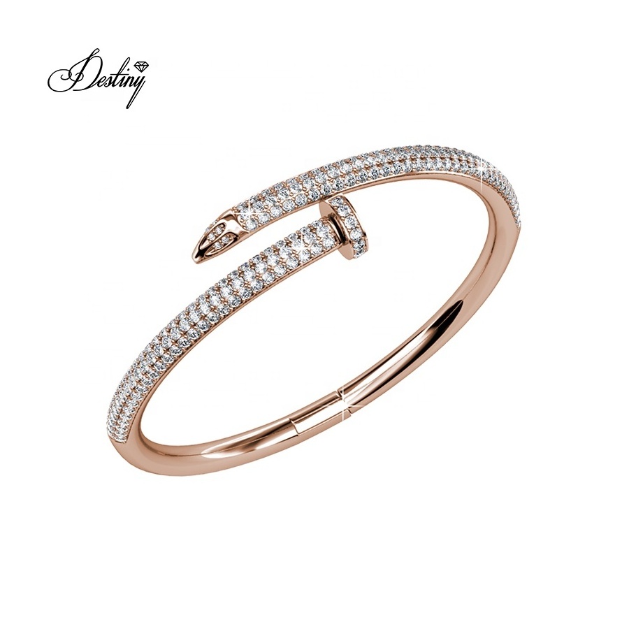 925 sterling silver 18K Gold Plated Famous Brands Designer Nail Women Bangle Bracelet With Finest Crystal Destiny Jewellery