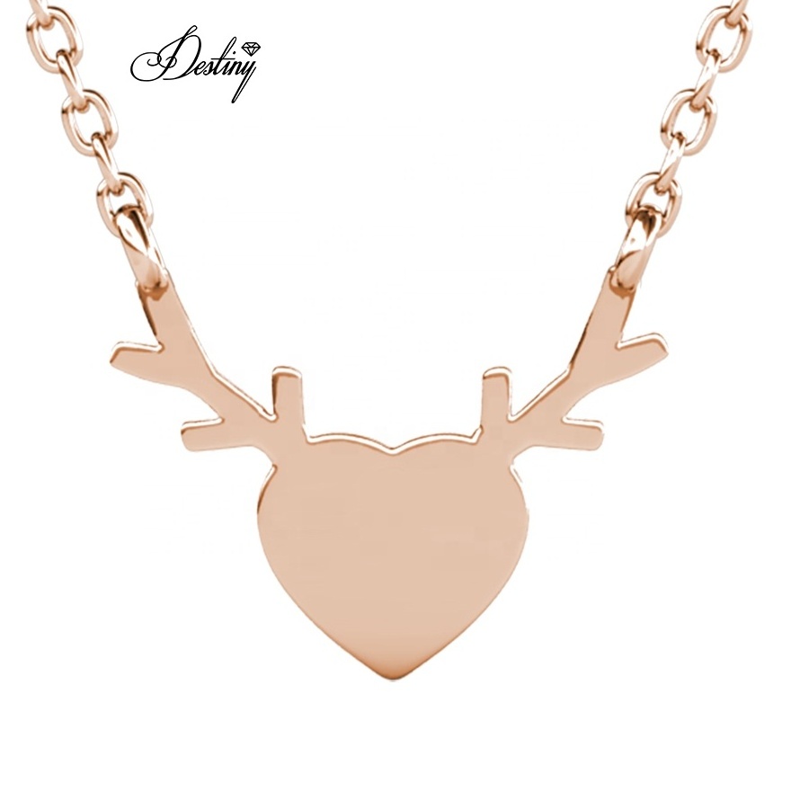 Destiny Jewellery Hot Selling Christmas Gift New Design Mini Heart-Shaped Deer Pendant Necklace with Sparkling Crystals