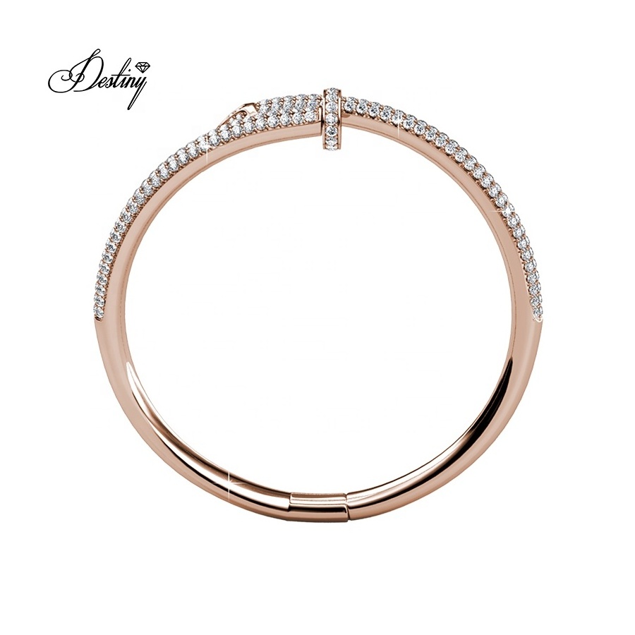 925 sterling silver 18K Gold Plated Famous Brands Designer Nail Women Bangle Bracelet With Finest Crystal Destiny Jewellery