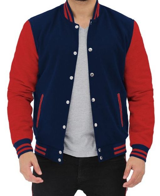 Navy Blue and Red Varsity Jacket Mens Letterman jacket