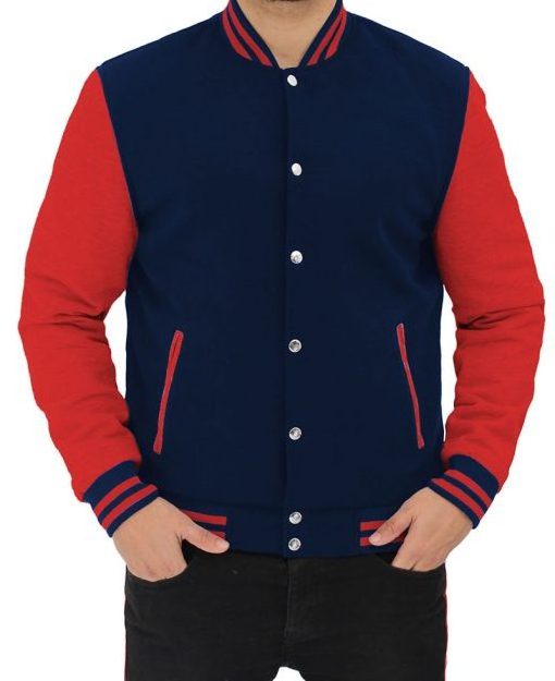 Navy Blue and Red Varsity Jacket Mens Letterman jacket