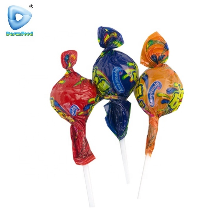 Hot Selling Colorful Fruit Flavor Big Bom Lollipop Candy With Bubble Gum