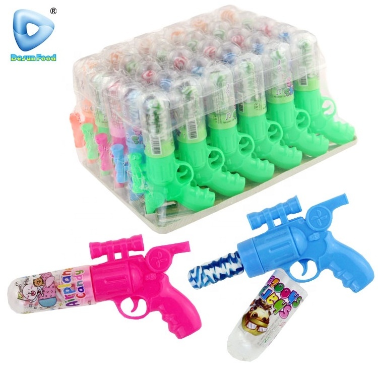 Hot Selling gun toy whistle sweet mix fruit flavor lollipop hard candy