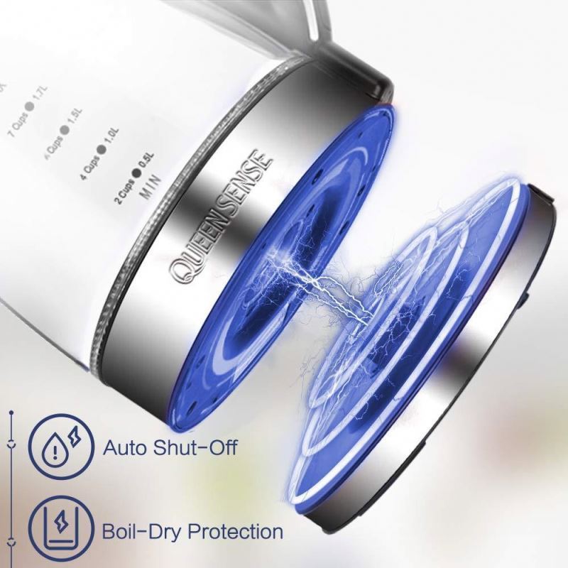 electric tea kettle blue led illuminating jug temperature control glass water kettle with boil-dry Protection