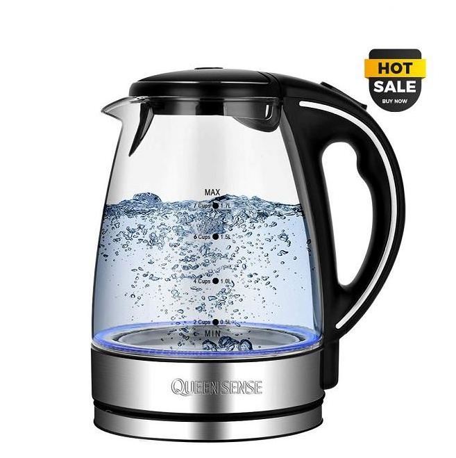 OEM home time Boil-Dry Protection 220v glass tea electric kettle with LED light