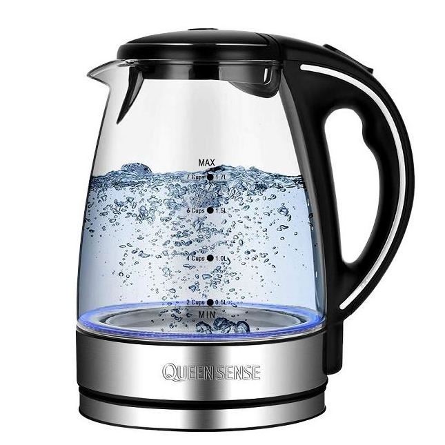 OEM home time Boil-Dry Protection 220v glass tea electric kettle with LED light