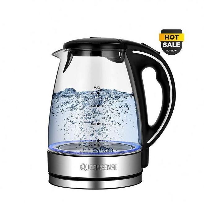 electric tea kettle blue led illuminating jug temperature control glass water kettle with boil-dry Protection