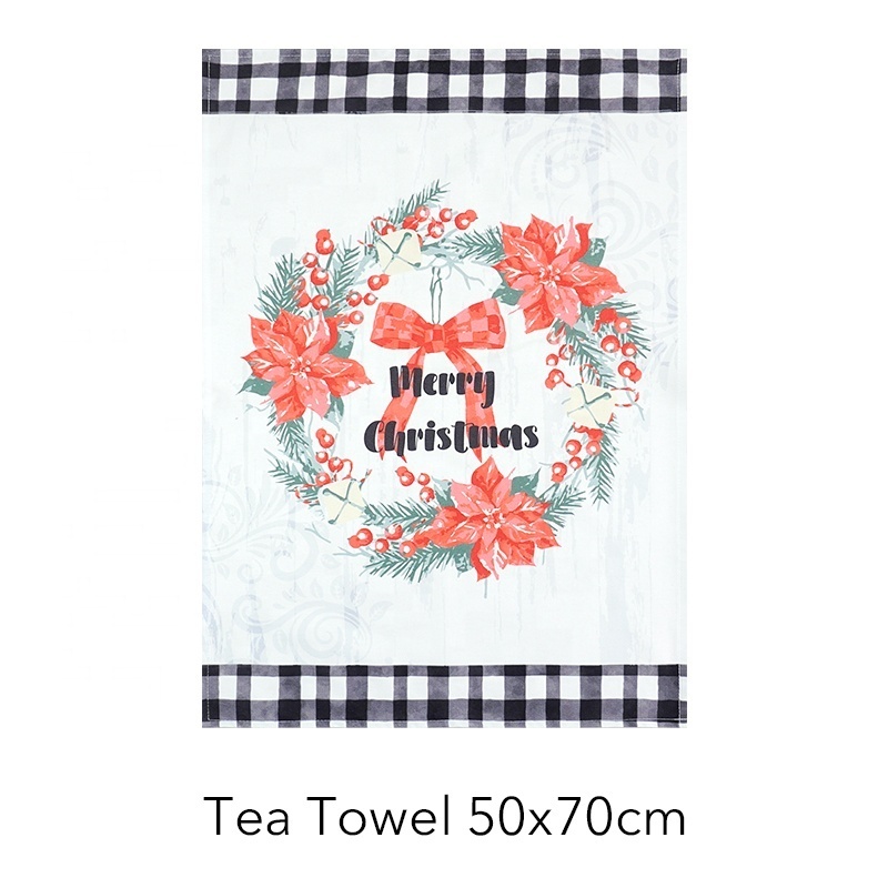 Christmas Quick Dry kitchen Super Absorbent tea towels 100% large cotton woven dish towel Printed pattern Dust proof cloth