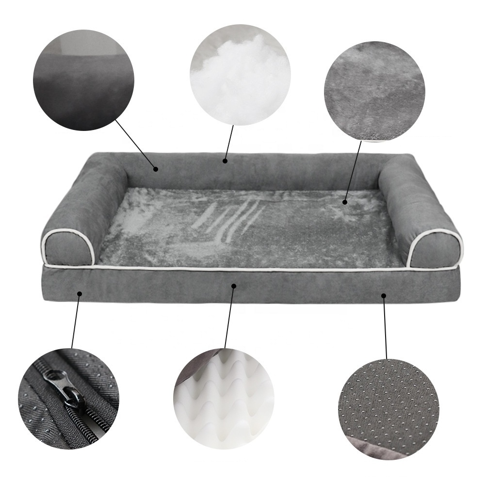 Luxury suede  Anti-Slip Bottom Waterproof Pet Bed High Grade Memory Foam Dog Pet Bed With zipper sofa style