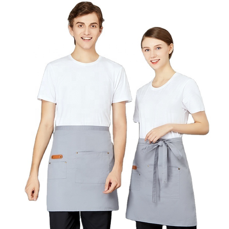 Couples Kitchen Waist Apron With Pockets For Cooking Costume Coffee Shop Restaurant Waiter Cotton Canvas Apron