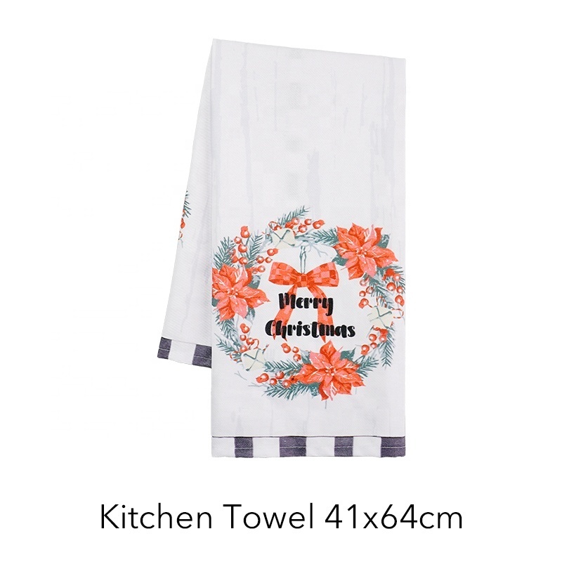 Christmas Quick Dry kitchen Super Absorbent tea towels 100% large cotton woven dish towel Printed pattern Dust proof cloth