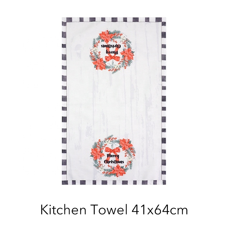 Christmas Quick Dry kitchen Super Absorbent tea towels 100% large cotton woven dish towel Printed pattern Dust proof cloth