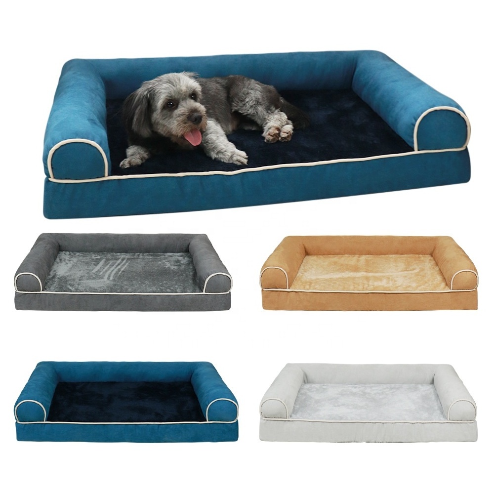 Luxury suede  Anti-Slip Bottom Waterproof Pet Bed High Grade Memory Foam Dog Pet Bed With zipper sofa style