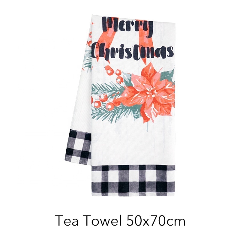 Christmas Quick Dry kitchen Super Absorbent tea towels 100% large cotton woven dish towel Printed pattern Dust proof cloth