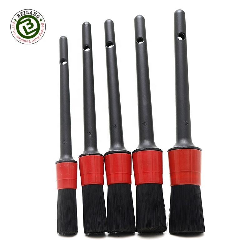 Black Plastic Handle Car Rim Cleaning Brush Set Auto Wash Dashboard Detailing Brush Kit