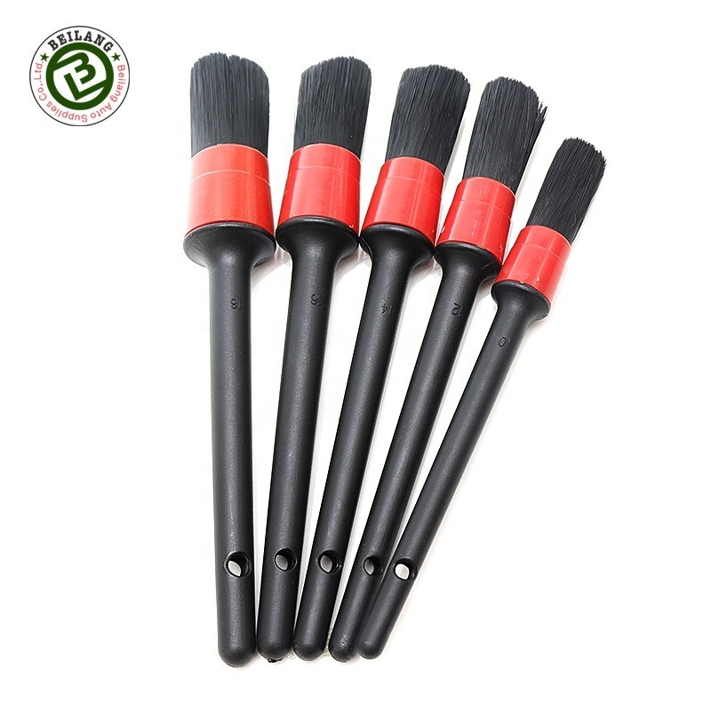 Black Plastic Handle Car Rim Cleaning Brush Set Auto Wash Dashboard Detailing Brush Kit