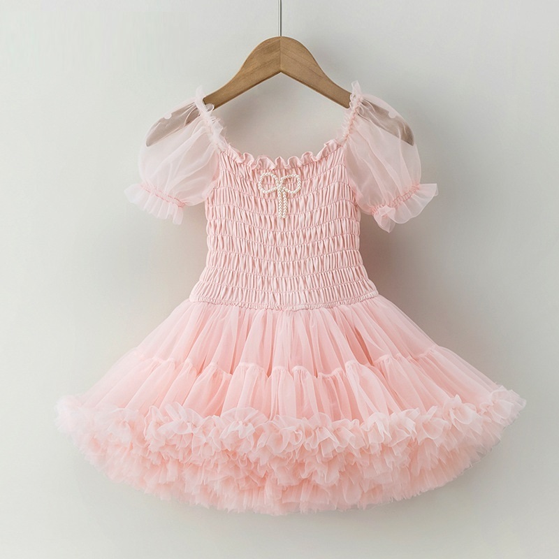 2024 birthday puff sleeves princess infant girls tulle tutu dress for girls