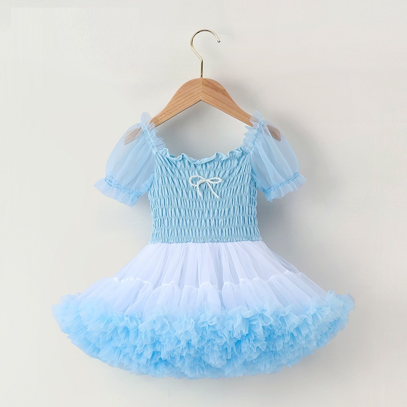 2024 birthday puff sleeves princess infant girls tulle tutu dress for girls