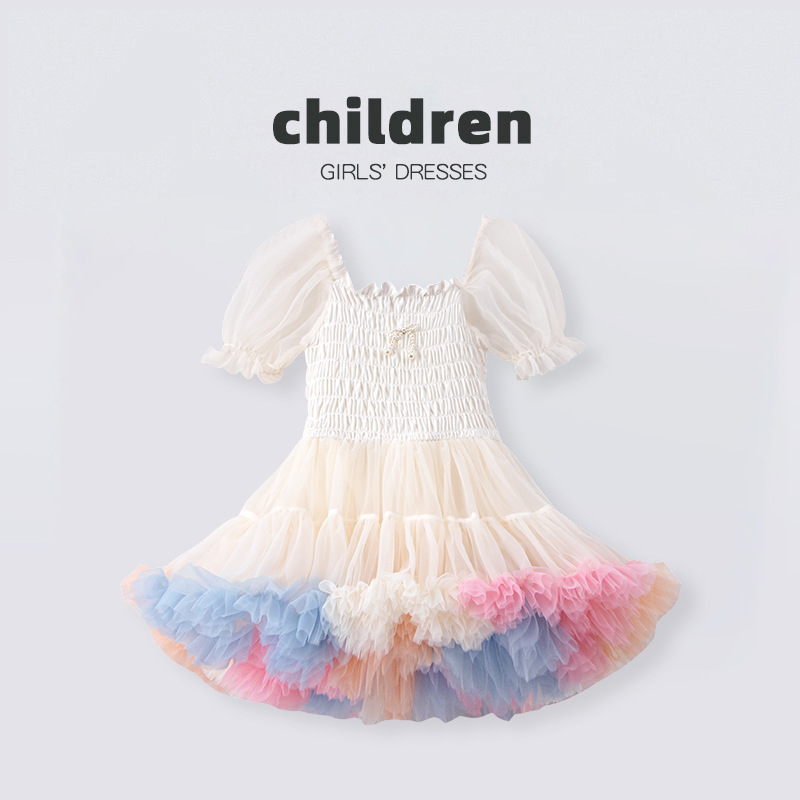 2024 birthday puff sleeves princess infant girls tulle tutu dress for girls